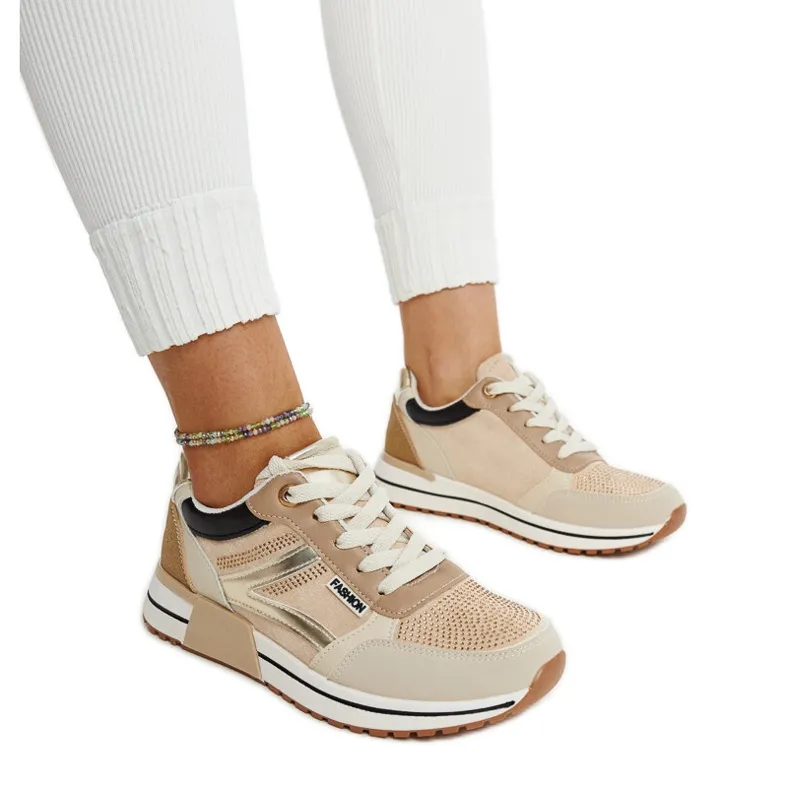Beige platform sneakers with Mauli rhinestones
