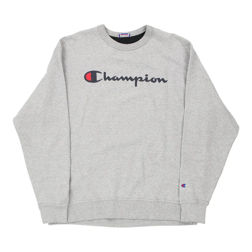 Champion Spellout Sweatshirt - XL Grey Cotton Blend
