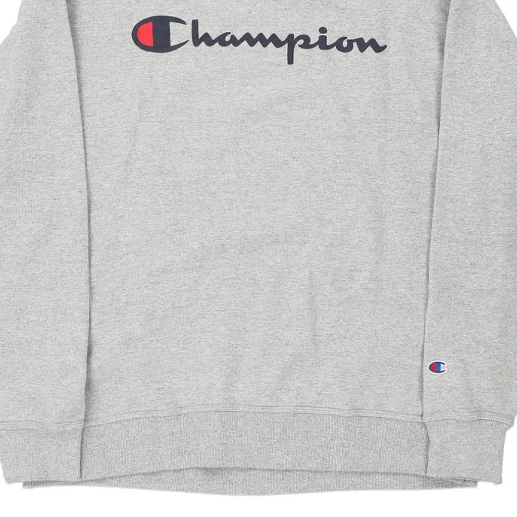 Champion Spellout Sweatshirt - XL Grey Cotton Blend