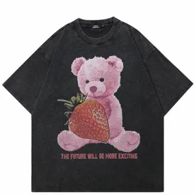 Coal Black Strawberry Stuffed Bear Visual T-Shirt