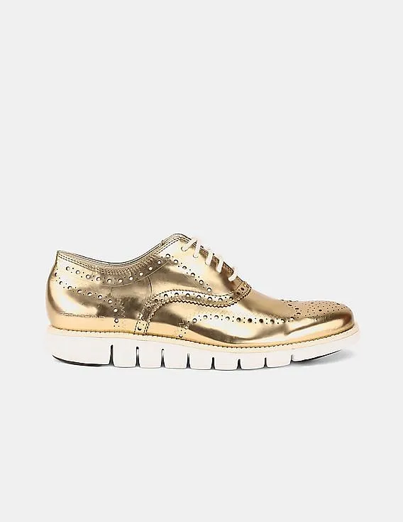 Cole Haan Men Gold ZERØGRAND Wingtip Oxford Leather Sneakers