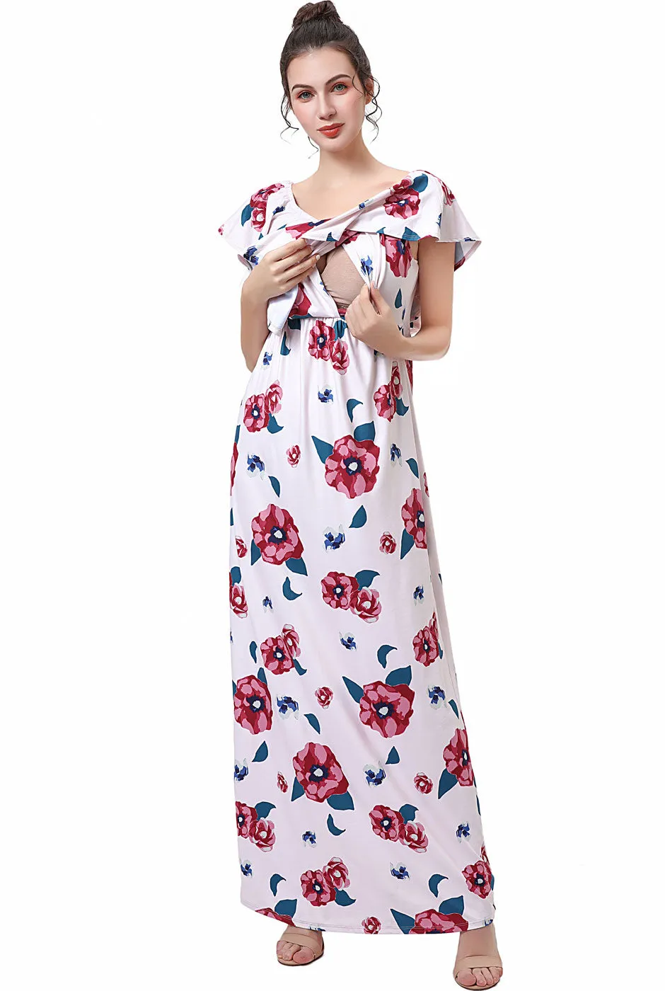 Kimi + Kai Maternity Lydia Nursing Floral Print Maxi Dress