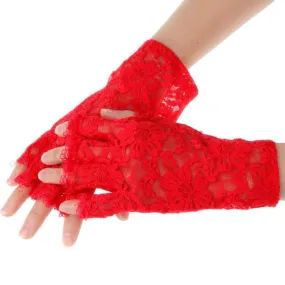 Ladies Gloves Lace Hollow Out Sexy Black Red Fingerless Gloves Party Autumn Gloves Gants Femme#B921 SM6