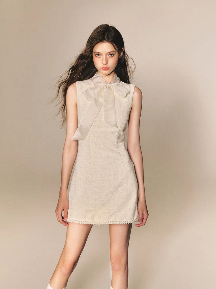 No-Sleeve Neck-Ribbon Femninine Chic Dress