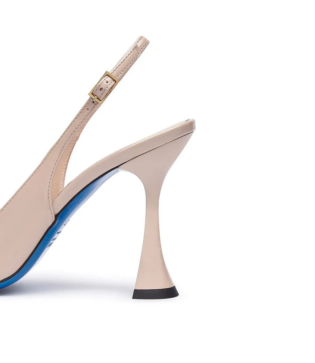 Nude patent leather slingback pumps