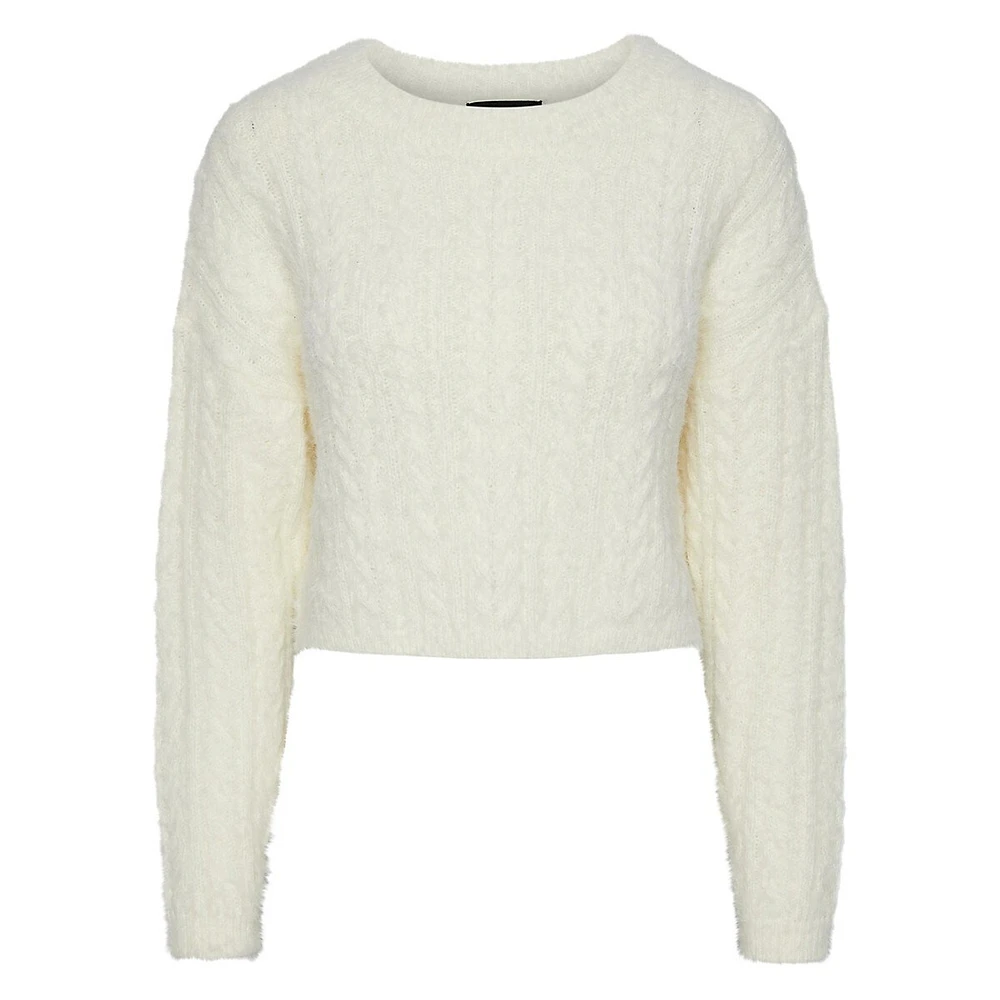 Pieces Jo Cropped Cable-Knit Sweater