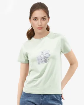 Rareism Women Fringe Pastel Green Cotton Elastane Fabric Crew Neck Knit Solid T-Shirt