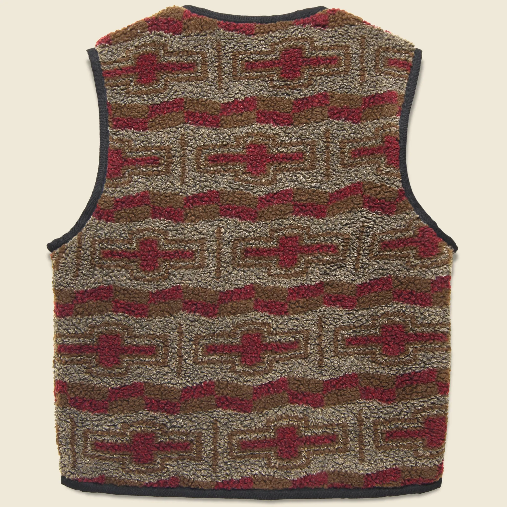 Reverse Zip Pile & Quilt Vest - Brown