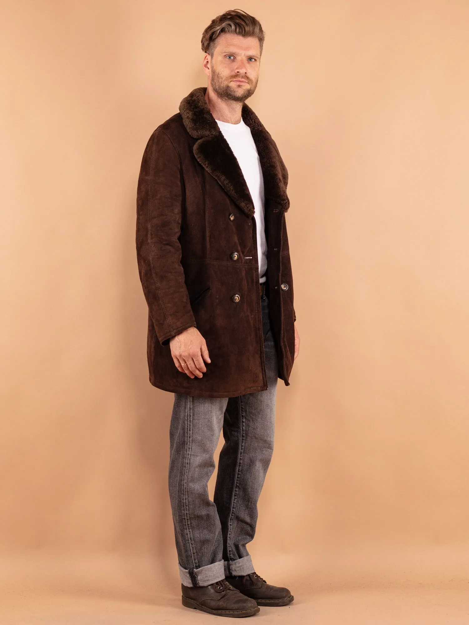 Vintage 70's Men Sheepskin Coat in Brown