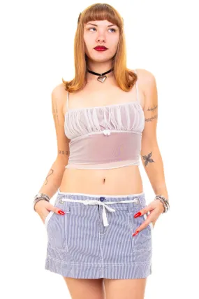 Vintage Y2K Stripe Blue Mini Tie Skirt - S/M