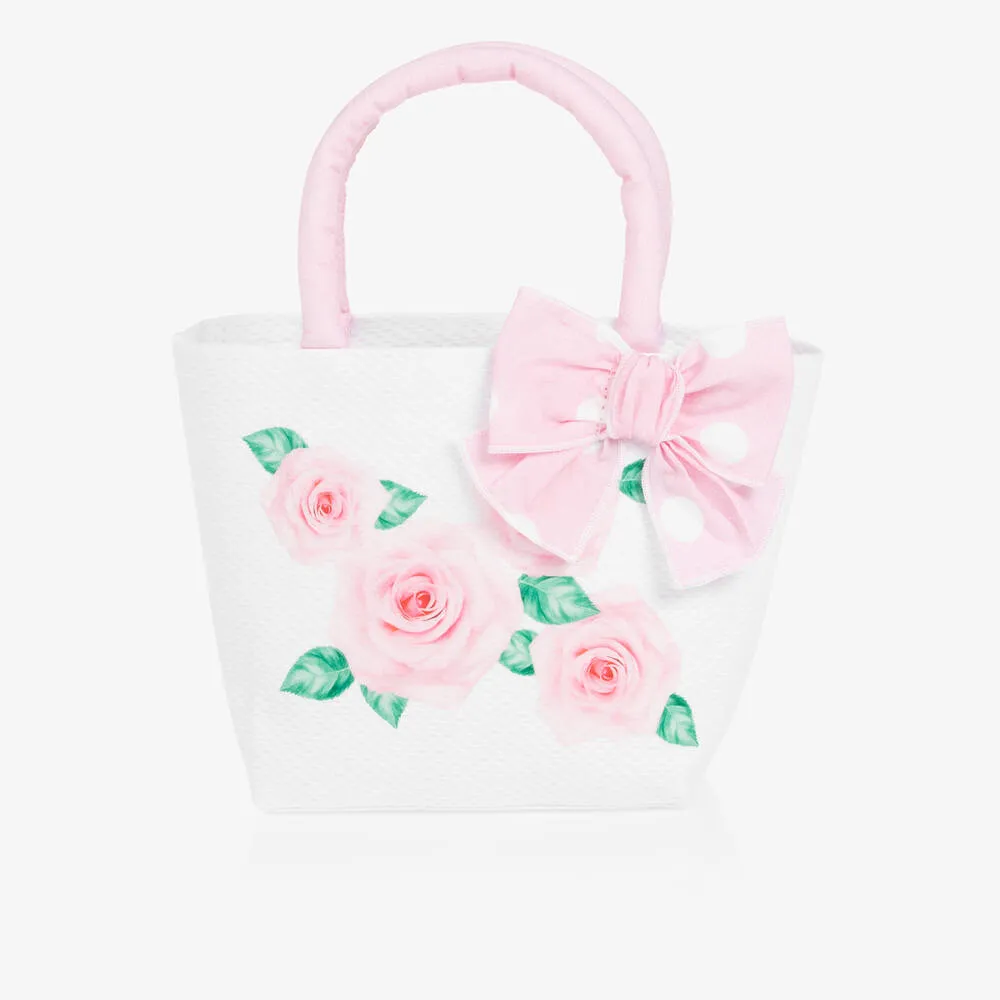 White & Pink Cotton Rose Handbag (22cm)