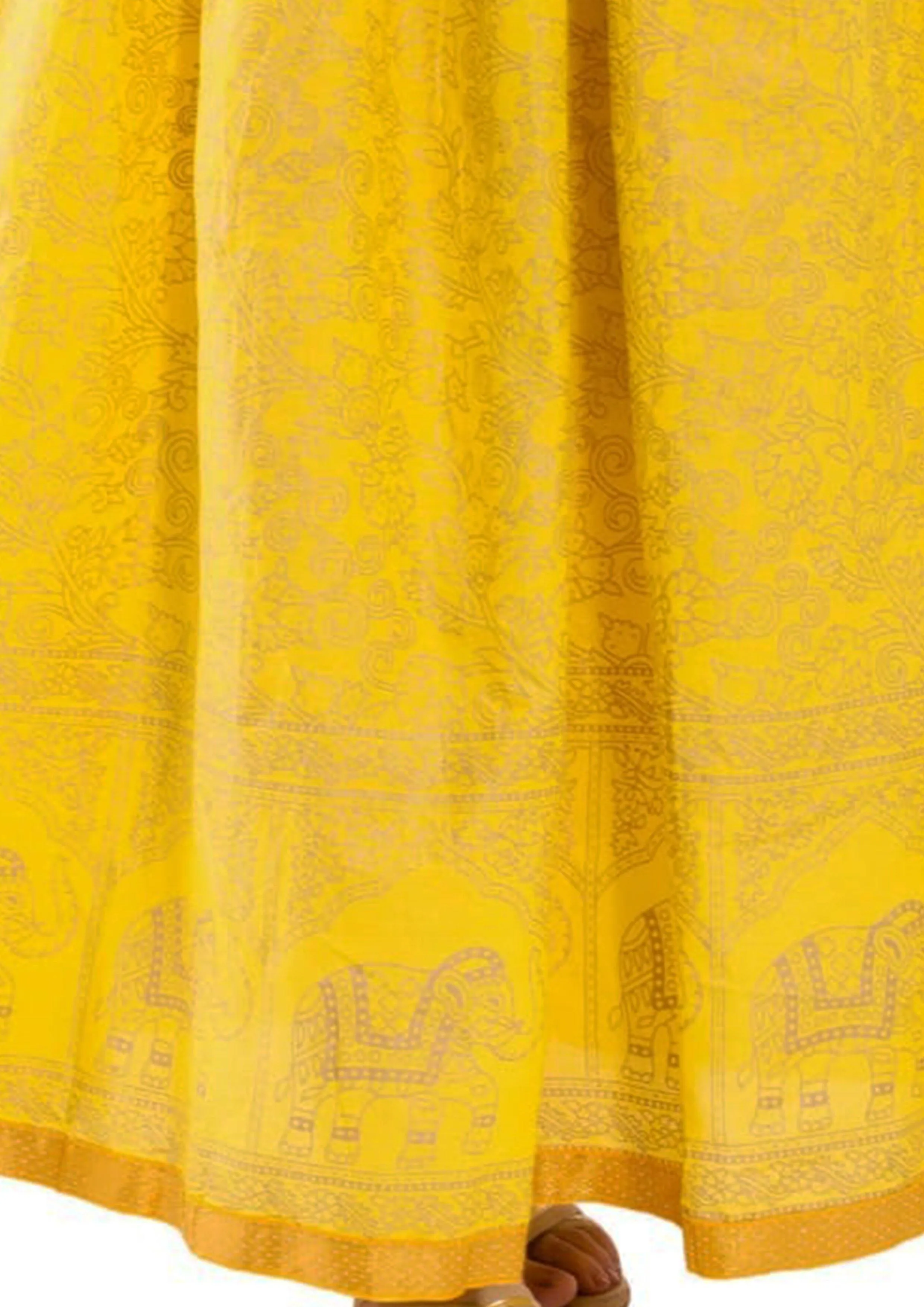 Yellow Ethnic Print Maxi Skirt